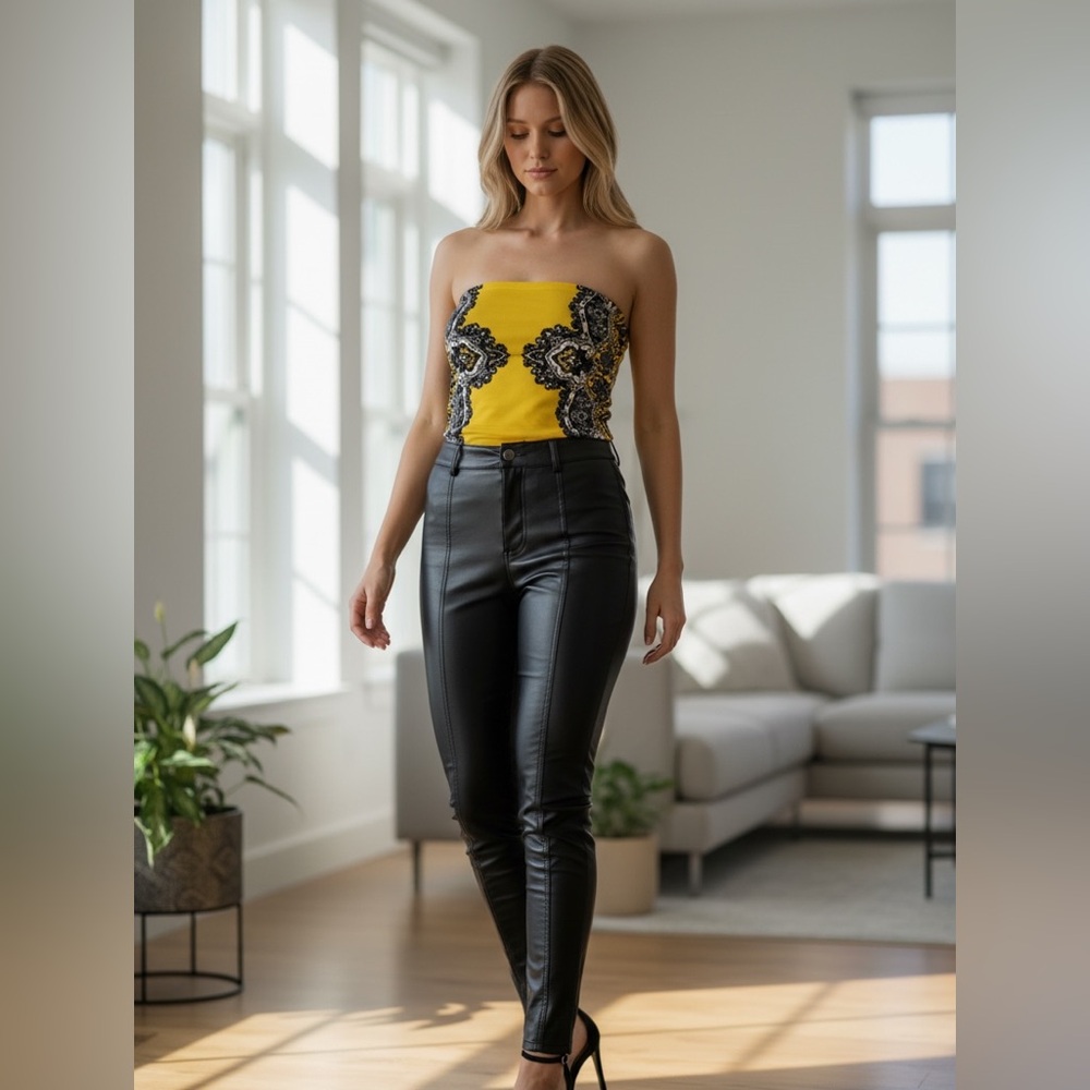 Cache Yellow and Black PaisleyTube Top